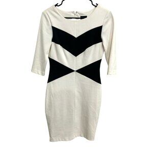 Dress by Jax Black and White Colorblock Sheath with Three Quarter Sleeves SZ 6